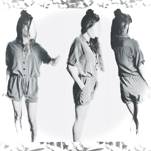 ELIZABETH & JAMES | S | Charcoal Light Silky Button-Down Shorts Jumper Romper - Picture 13 of 14